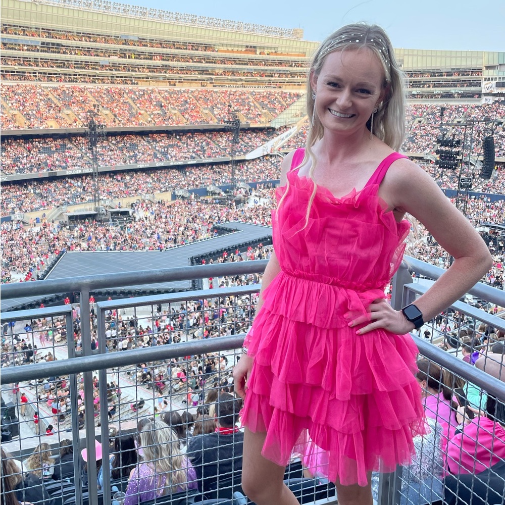 Hot pink ruffle dress